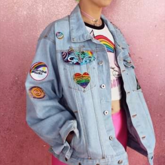 SOLD! LGBT illuminati denim custom jacket! Drops April 6th - Picture 6 of 16